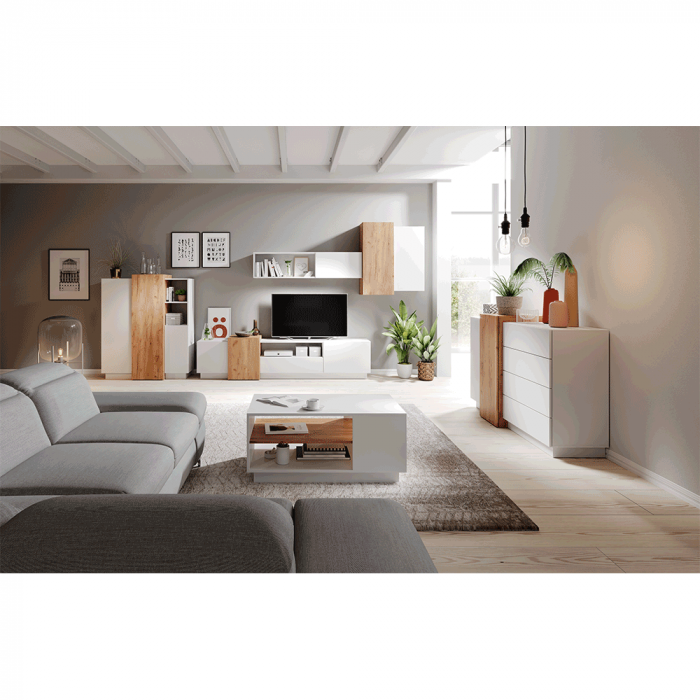 Comodă 3D, alb / stejar craft auriu, TRIO [2]
