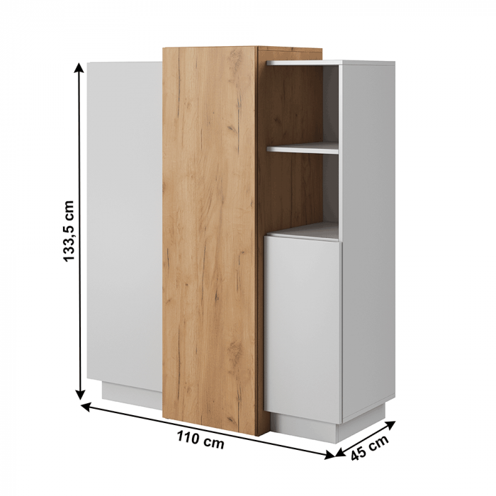 Comodă 3D, alb / stejar craft auriu, TRIO [3]
