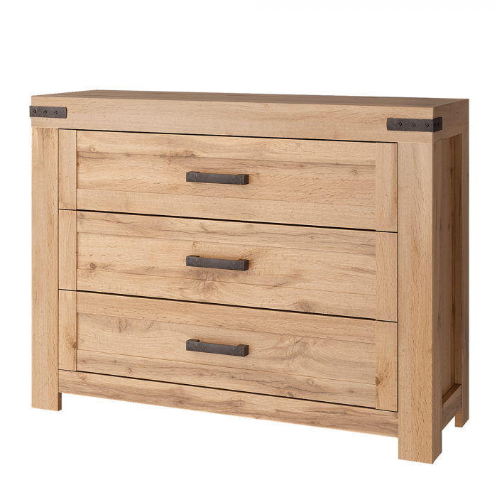 Comodă 3 sertare , 113 cm lungime , stejar wotan, dormitor /camera zi, pal, stil rustic [1]