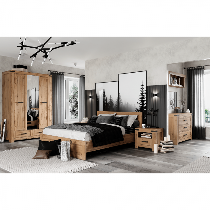Comodă 3 sertare , 113 cm lungime , stejar wotan, dormitor /camera zi, pal, stil rustic [2]