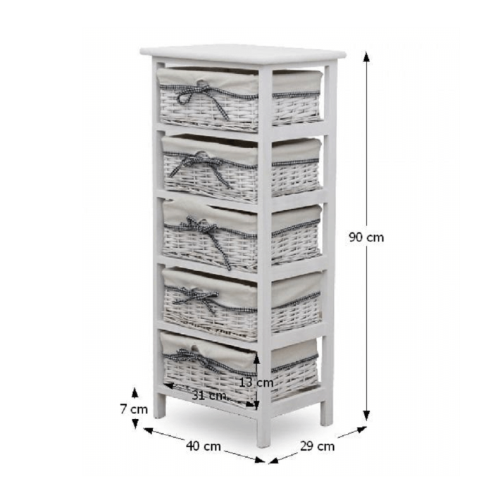 Comodă, 5 coşuri, alb antichizat, RUBY 5 [6]