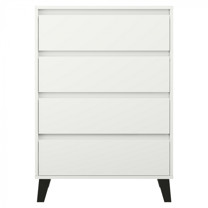 Comodă 4 sertare , 70 cm lungime x38,8 cm adancime x 99,4 cm, pal alb/picioare negre ,canturi abs, fara manere [3]