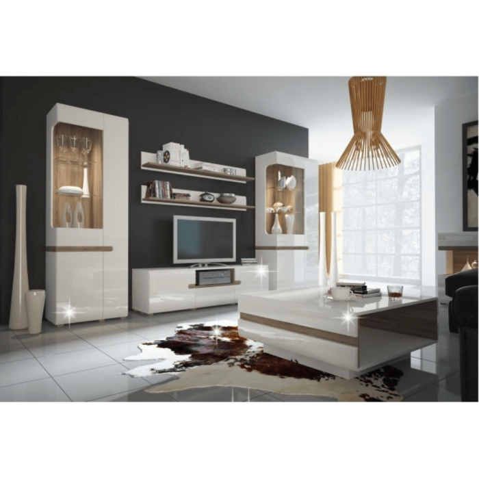 Comodă, albă strălucitoare HG/stejar sonoma închis, LYNATET TYP 42 [14]