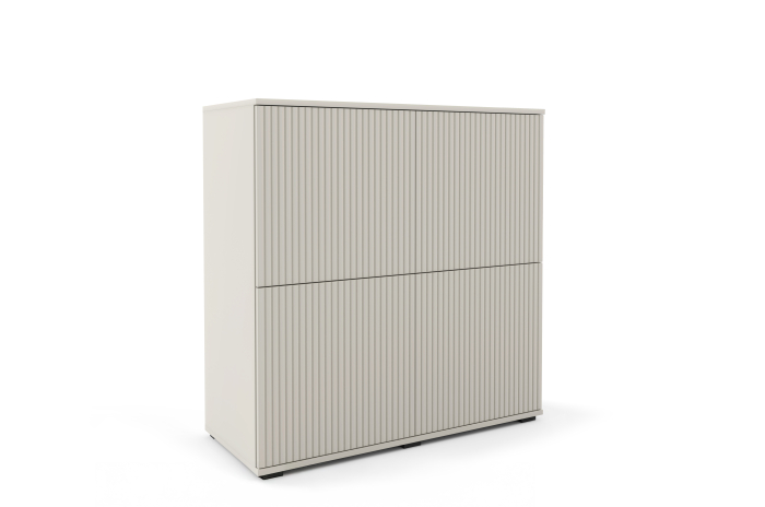 Comoda casmir ,100x102x40 cm, fronturi decorative cu caneluri riflaj, 4 usi ,cu deschidere push open, [2]