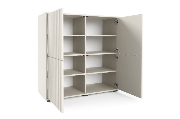 Comoda casmir ,100x102x40 cm, fronturi decorative cu caneluri riflaj, 4 usi ,cu deschidere push open, [3]