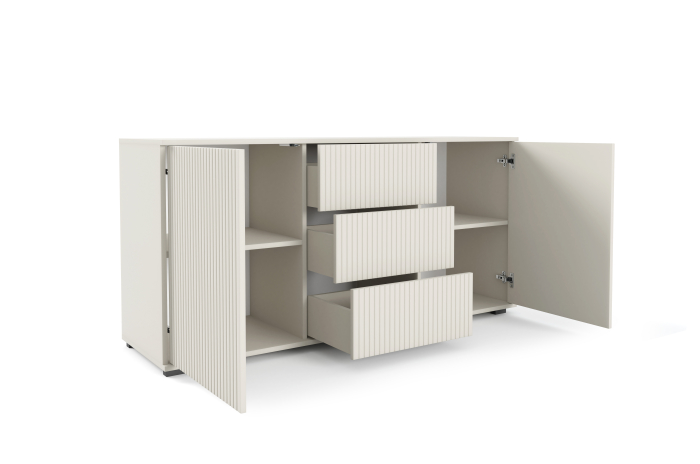 Comoda casmir ,150x72x40 cm, fronturi decorative cu caneluri riflaj, 2 usi si 3 sertare,cu deschidere push open, [2]