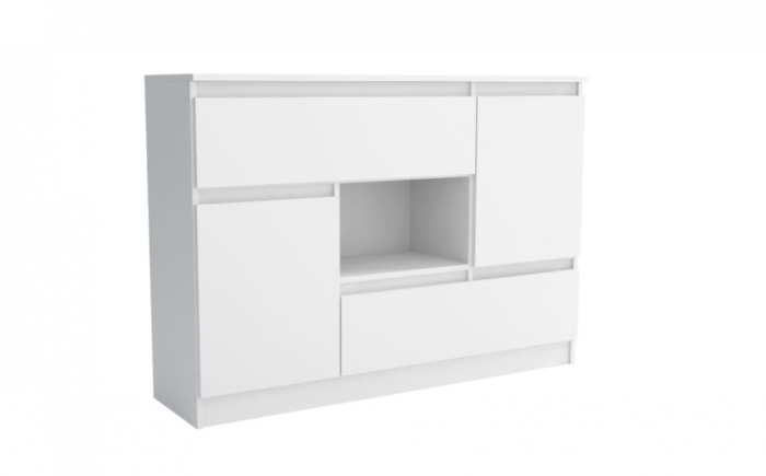 Comoda cu 2 sertare, 2 usi si raft, 120x85x33 cm, alb, Bortis Impex [2]