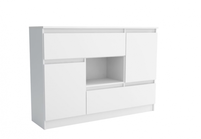 Comoda cu 2 sertare, 2 usi si raft, 120x85x33 cm, alb, Bortis Impex [2]