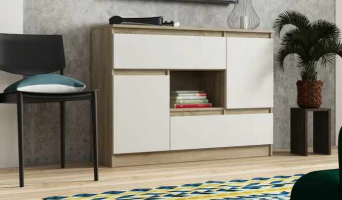 Comoda cu 4  usi si raft, 120x85x33 cm, sonoma/alb, Bortis Impex [3]
