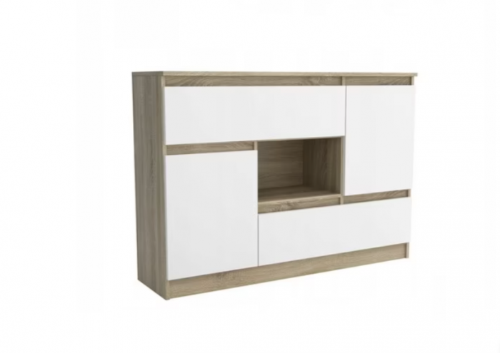 Comoda cu 4  usi si raft, 120x85x33 cm, sonoma/alb, Bortis Impex [4]