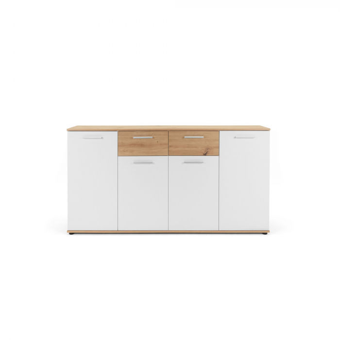 Comoda cu 2 sertare, 4 usi, 160x85x35 cm, stejar artisan/alb, pentru dormitor, living, hol sau birou, Bortis Impex [2]