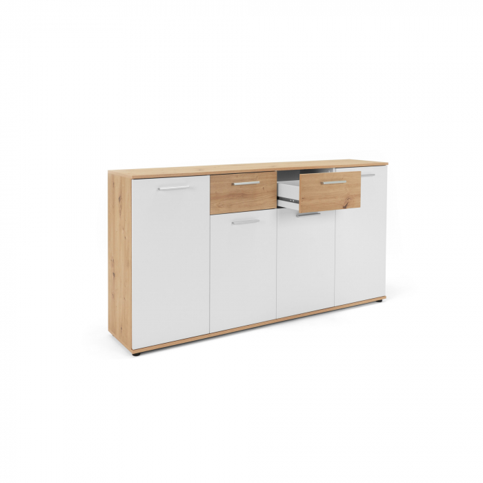 Comoda cu 2 sertare, 4 usi, 160x85x35 cm, stejar artisan/alb, pentru dormitor, living, hol sau birou, Bortis Impex [7]