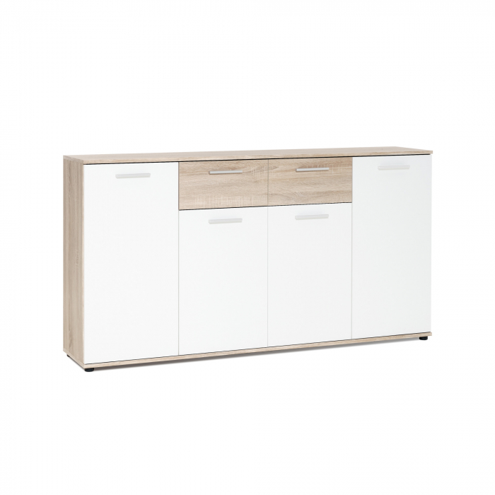 Comoda cu 2 sertare, 4 usi, 160x85x35 cm, stejar sonoma/alb, pentru dormitor, living, hol sau birou, Bortis Impex [3]