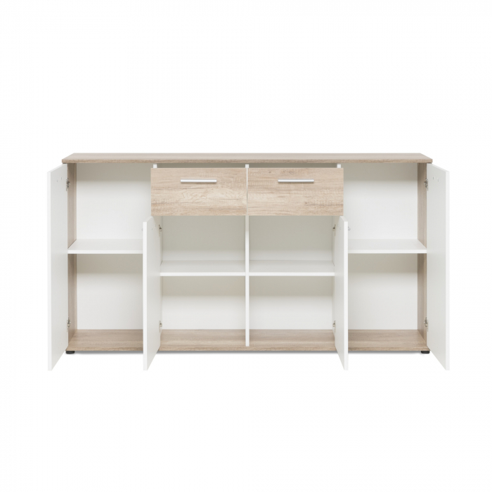 Comoda cu 2 sertare, 4 usi, 160x85x35 cm, stejar sonoma/alb, pentru dormitor, living, hol sau birou, Bortis Impex [4]
