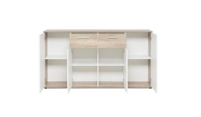 Comoda cu 2 sertare, 4 usi, 160x85x35 cm, stejar sonoma/alb, pentru dormitor, living, hol sau birou, Bortis Impex [2]