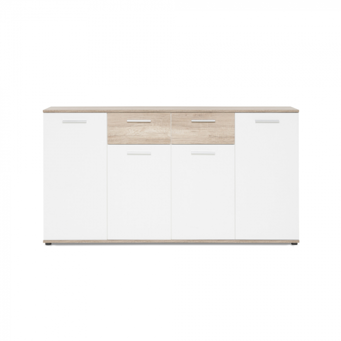 Comoda cu 2 sertare, 4 usi, 160x85x35 cm, stejar sonoma/alb, pentru dormitor, living, hol sau birou, Bortis Impex [5]