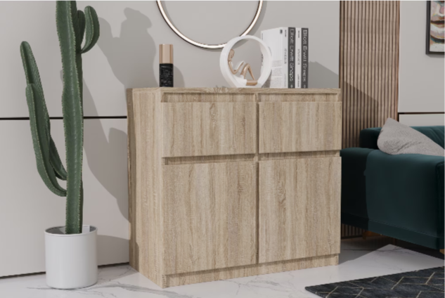 Comoda cu 2 sertare si 2 usi, moderna, fara manere, 80x85x33 cm, stejar sonoma, pentru living, dormitor, hol, Bortis Impex [2]