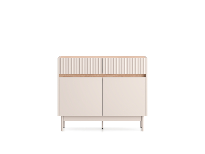 Comoda cu 2 sertare si 2 usi , pal casmir/stejar, fronturi sertare cu caneluri riflaj, 104 cm lungime x 40 cm adancimex 85 cm inaltime, pe picioare [3]