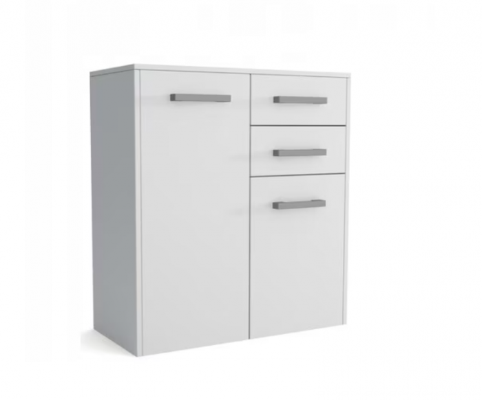 Comoda cu 2 usi si 2 sertare, 75x82x33 cm, alb, pentru dormitor, hol, living sau birou, Bortis [2]