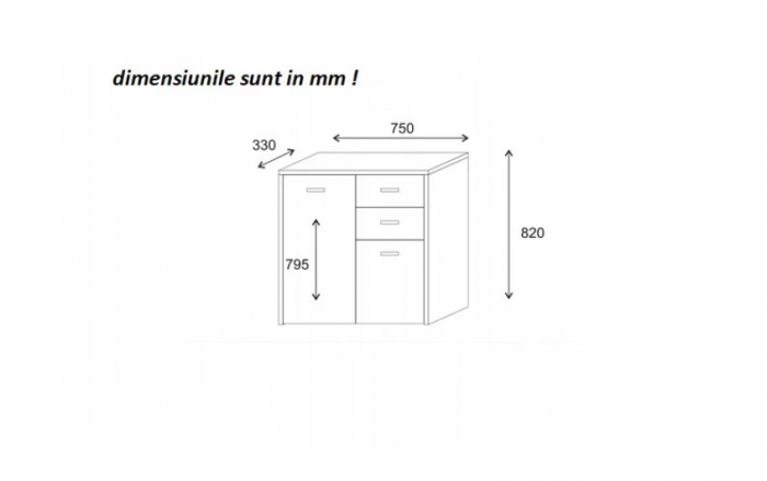 Comoda cu 2 usi si 2 sertare, 75x82x33 cm, alb, pentru dormitor, hol, living sau birou, Bortis [3]