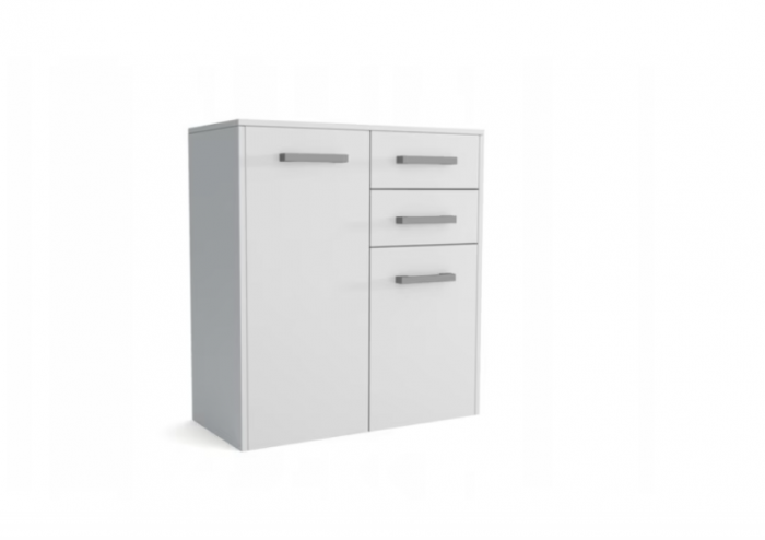 Comoda cu 2 usi si 2 sertare, 75x82x33 cm, alb, pentru dormitor, hol, living sau birou, Bortis [3]