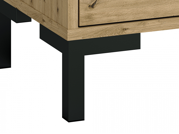 Comoda cu 2 usi si 3 sertare stejar artisan /manere, picioare negre, 159 cm lungime , 40 cm adancime [8]