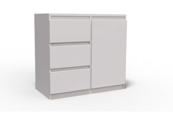Comoda cu 3 sertare si 1 usa, moderna, fara manere, 80x85x33 cm, alb, pentru living, dormitor, hol, Bortis Impex [2]