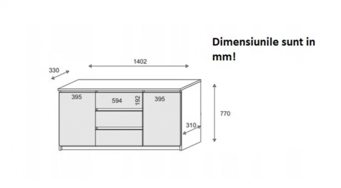 Comoda cu 3 sertare si 2 usi, 140x77x33 cm, alb [4]