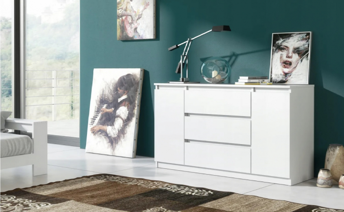 Comoda cu 3 sertare si 2 usi, 140x77x33 cm, alb [3]