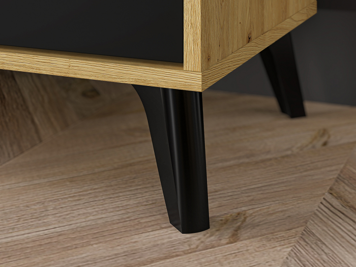 Comoda cu 3 sertare si 2 usi, stejar artisan/negru, 165x83x40 cm, modern ,model pe mijloc usa, picioare negre , pentru living , dormitor, hol [2]