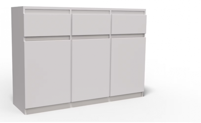 Comoda cu 3 sertare si 3 usi, moderna, fara manere, 120x85x33 cm, alb, pentru living, dormitor, hol, Bortis Impex [2]