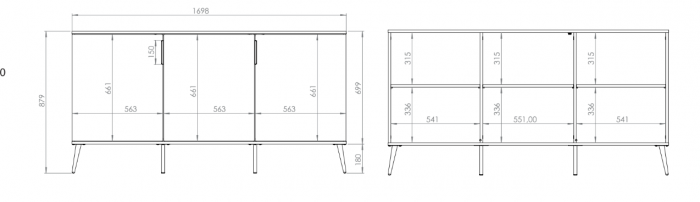 Comoda cu 3 usi moderna/lux ,pal alb alpin /auriu , picioare si manere auriu, 170 cm x 88 x 40 cm, spatioasa , pentru living, dormitor , spatiu comercial, hol [2]