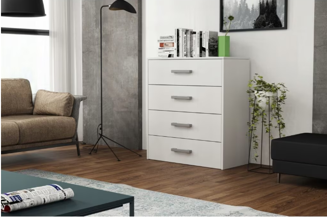 Comoda cu 4 sertare, 75x82x33 cm, alb, pentru dormitor, living, hol sau birou, Bortis Impex [2]