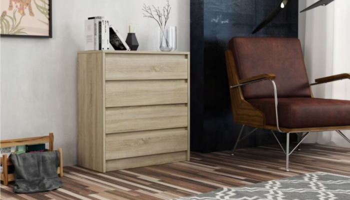 Comoda cu 4 sertare, 75x82x35 cm, stejar sonoma, pentru dormitor, living, hol sau birou, Bortis Impex [2]