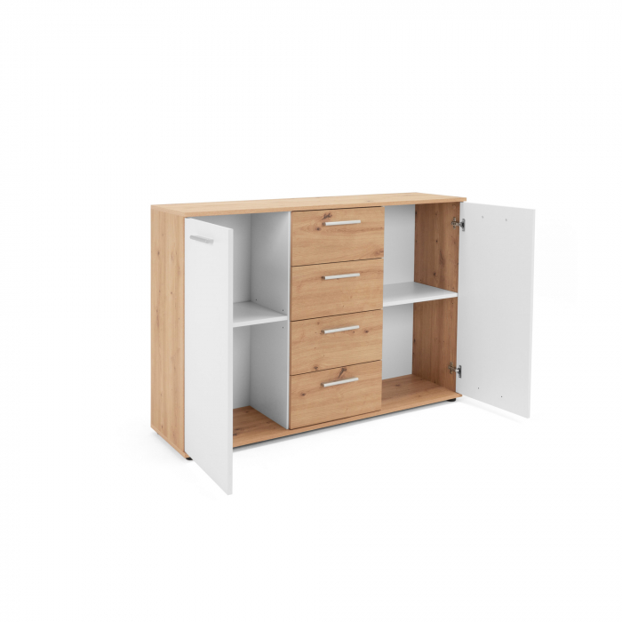 Comoda cu 4 sertare si 2 usi, 120x85x35 cm, stejar artisan/alb, pentru dormitor, living, hol sau birou, Bortis Impex [7]