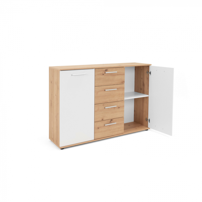 Comoda cu 4 sertare si 2 usi, 120x85x35 cm, stejar artisan/alb, pentru dormitor, living, hol sau birou, Bortis Impex [6]