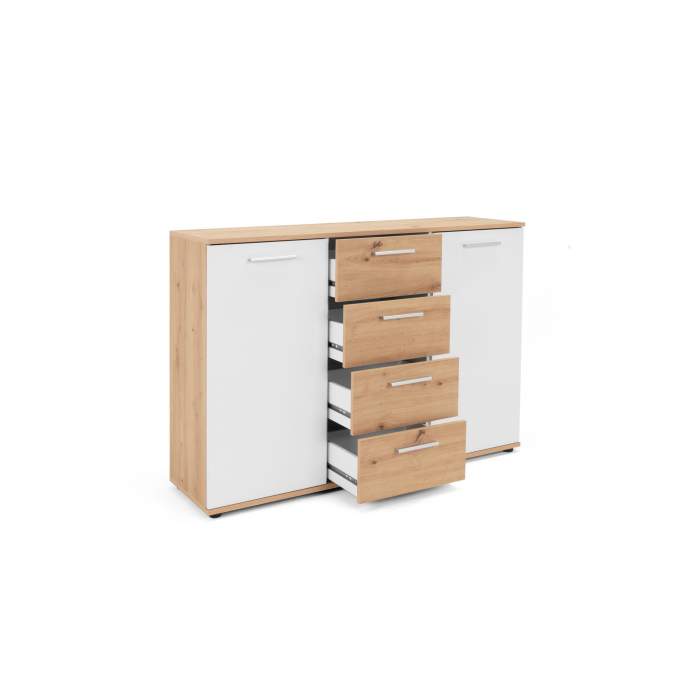 Comoda cu 4 sertare si 2 usi, 120x85x35 cm, stejar artisan/alb, pentru dormitor, living, hol sau birou, Bortis Impex [5]