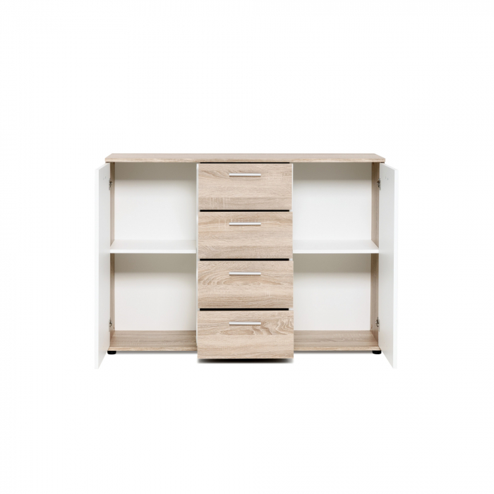 Comoda cu 4 sertare si 2 usi, 120x85x35 cm, stejar sonoma/alb, pentru dormitor, living, hol sau birou, Bortis Impex [6]