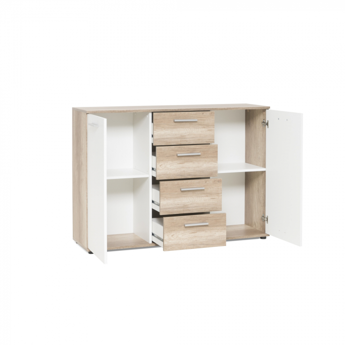 Comoda cu 4 sertare si 2 usi, 120x85x35 cm, stejar sonoma/alb, pentru dormitor, living, hol sau birou, Bortis Impex [3]