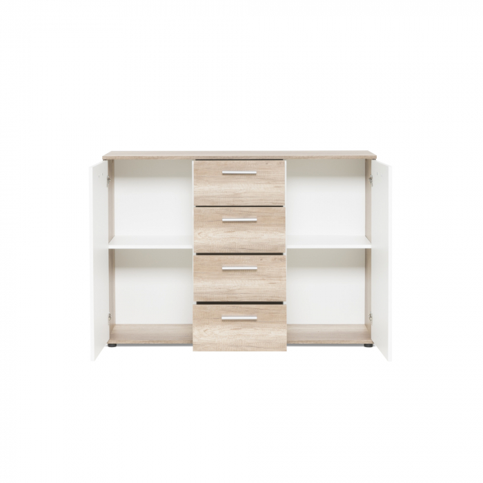 Comoda cu 4 sertare si 2 usi, 120x85x35 cm, stejar sonoma/alb, pentru dormitor, living, hol sau birou, Bortis Impex [4]