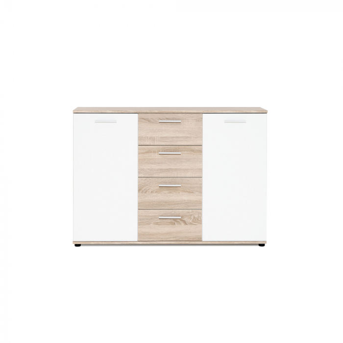 Comoda cu 4 sertare si 2 usi, 120x85x35 cm, stejar sonoma/alb, pentru dormitor, living, hol sau birou, Bortis Impex [7]