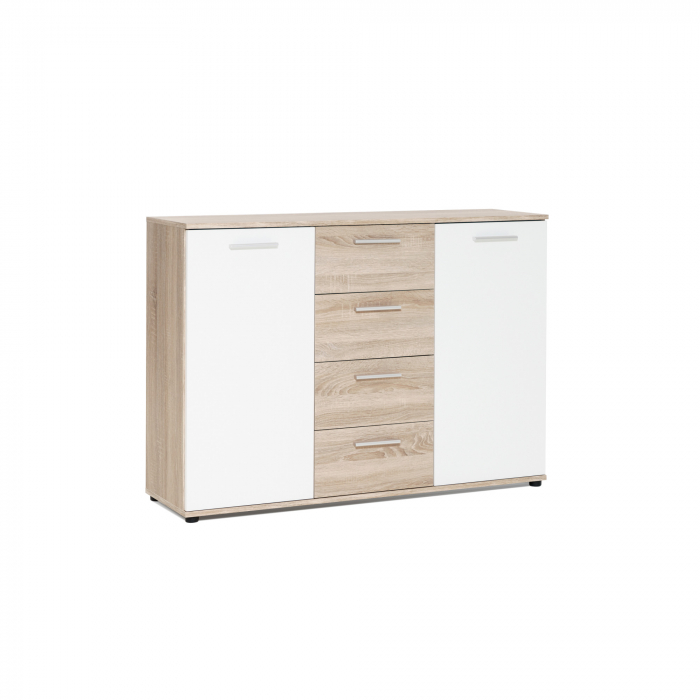 Comoda cu 4 sertare si 2 usi, 120x85x35 cm, stejar sonoma/alb, pentru dormitor, living, hol sau birou, Bortis Impex [5]