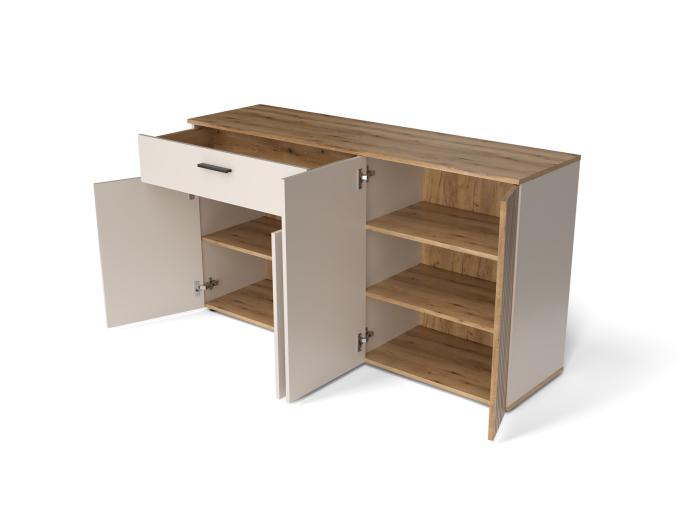 Comoda cu 4 usi si 1 sertar, casmir/stejar, 150cm x 83 cm x 42 cm adancime, usa cu model riflaj [7]