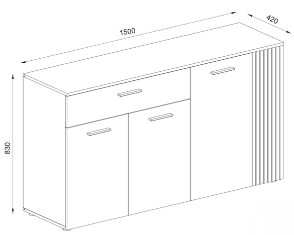 Comoda cu 4 usi si 1 sertar, casmir/stejar, 150cm x 83 cm x 42 cm adancime, usa cu model riflaj [5]
