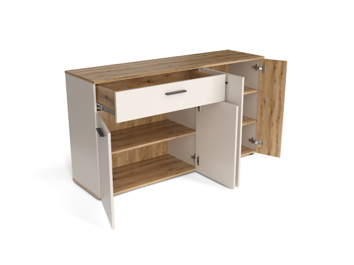 Comoda cu 4 usi si 1 sertar, casmir/stejar, 150cm x 83 cm x 42 cm adancime, usa cu model riflaj [6]