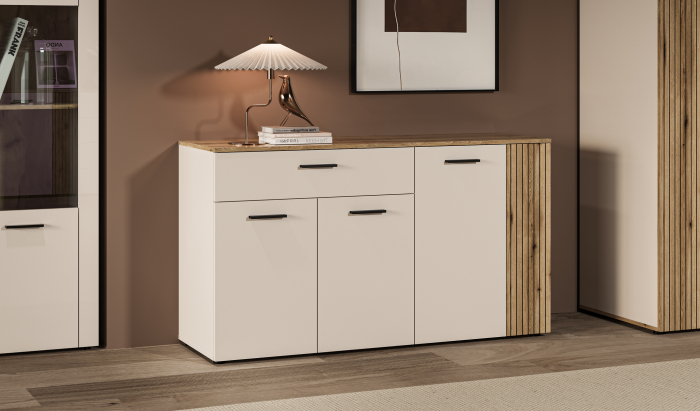 Comoda cu 4 usi si 1 sertar, casmir/stejar, 150cm x 83 cm x 42 cm adancime, usa cu model riflaj [8]