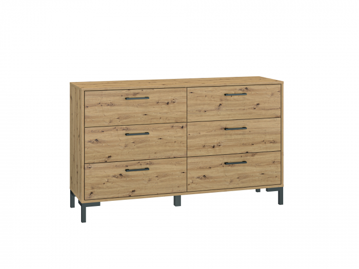 Comoda cu 6 sertare spatioase,pentru dormitor/sufragerie living/hol/birou, stejar artisan, 138x83x40 cm, cant abs, picioare negre [7]