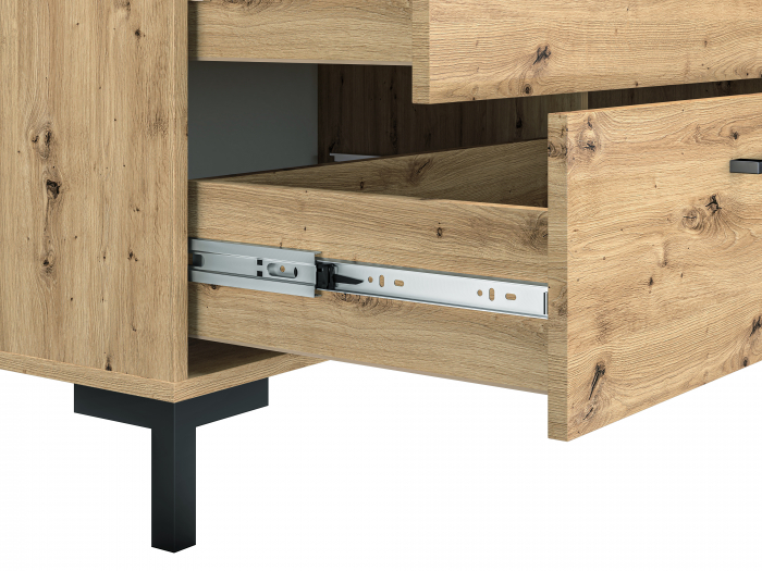 Comoda cu 6 sertare spatioase,pentru dormitor/sufragerie living/hol/birou, stejar artisan, 138x83x40 cm, cant abs, picioare negre [6]