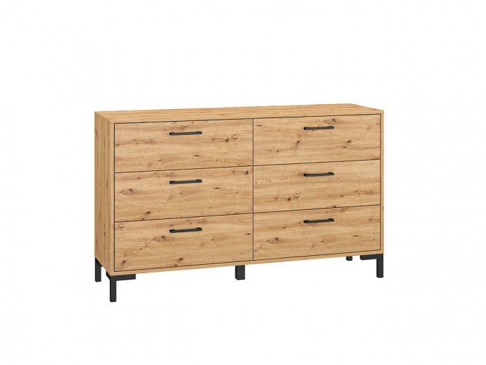 Comoda cu 6 sertare spatioase,pentru dormitor/sufragerie living/hol/birou, stejar artisan, 138x83x40 cm, cant abs, picioare negre [3]