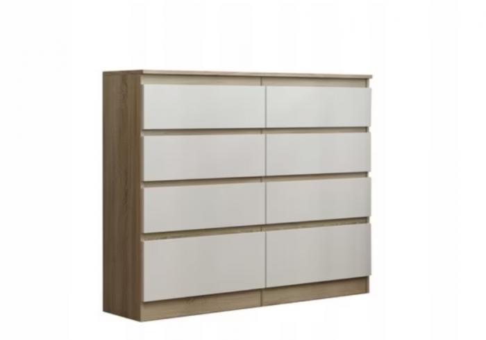 Comoda cu 8 sertare, 120x100x33 cm, stejar sonoma/alb, pentru hol, living, dormitor, birou, Bortis Impex [3]